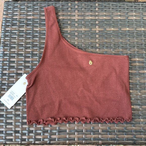 NEW☀️Spiritual Gangster WASHED BURGANDY LUNA ONE SHOULDER CROP TANK M/L $58 - Picture 5 of 7